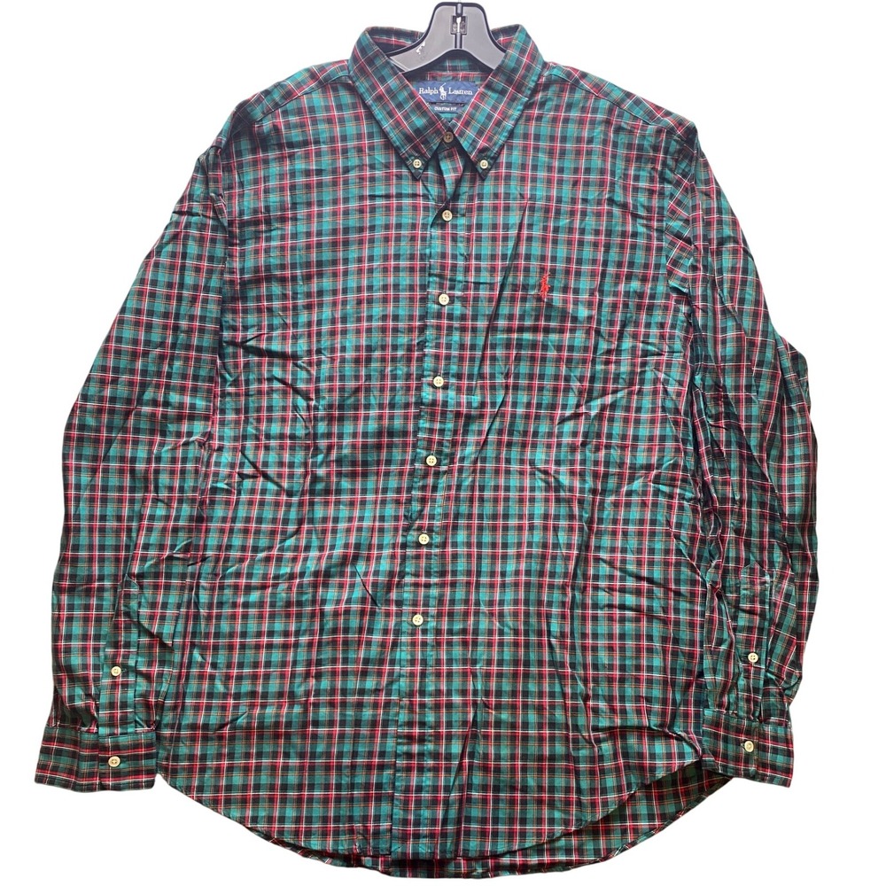Ralph Lauren Shirts Mens‎ 2XL Green Red Plaid Button Down Preppy Academia